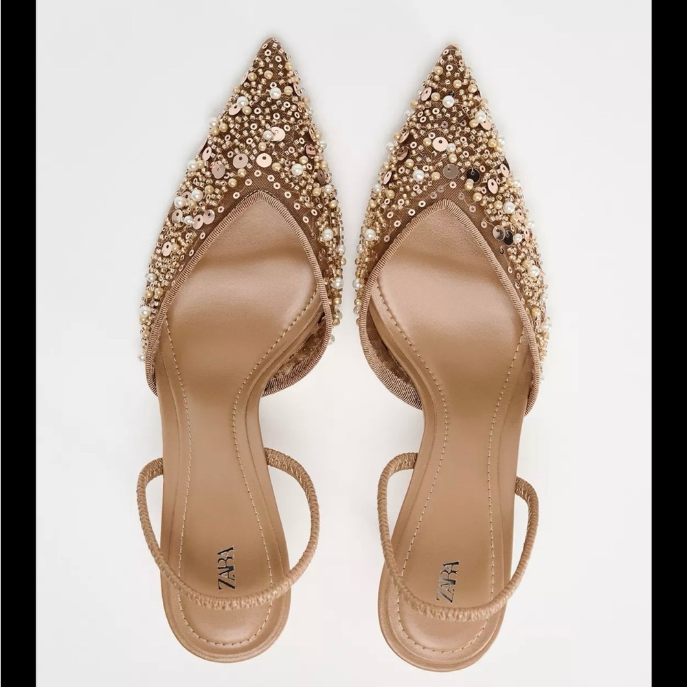 Zara Beaded Mesh Slingback Heels